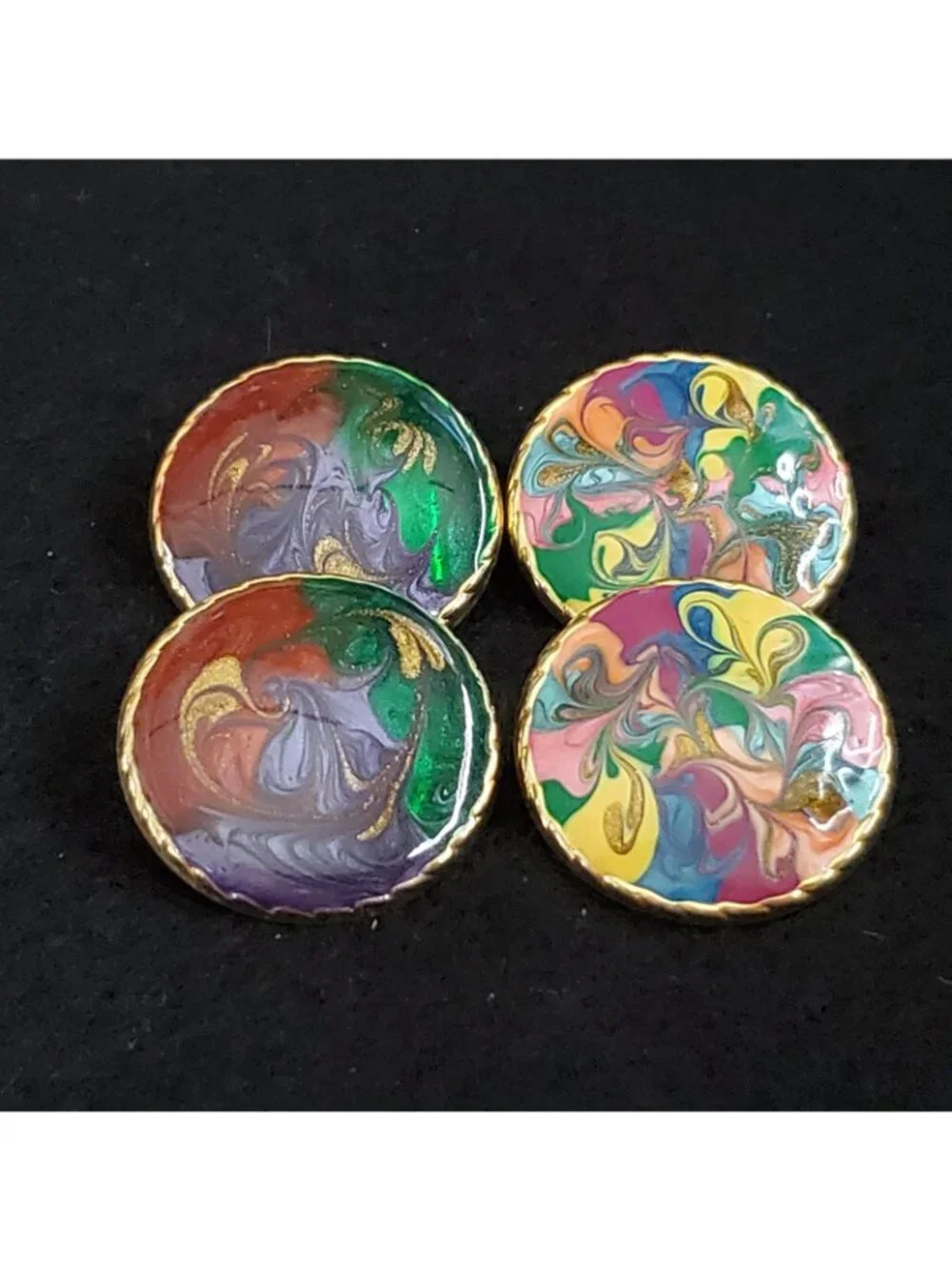Vintage Enamel Earrings Colorful Swirl Round Pierced 2pr Retro 80s 1 1/8" - Picture 3 of 6